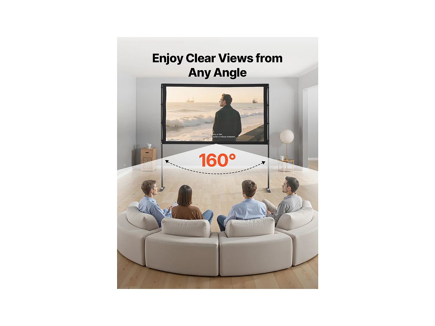 Projektionsleinwand SucceBuy 203,2 cm mit 2 Füße, Tragbare und Knitterfeste Projektionsleinwand, Großer Betrachtungswinkel 160°, 16:9 4K HD