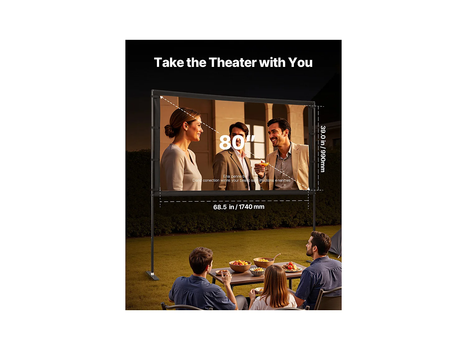 Projektionsleinwand SucceBuy 203,2 cm mit 2 Füße, Tragbare und Knitterfeste Projektionsleinwand, Großer Betrachtungswinkel 160°, 16:9 4K HD