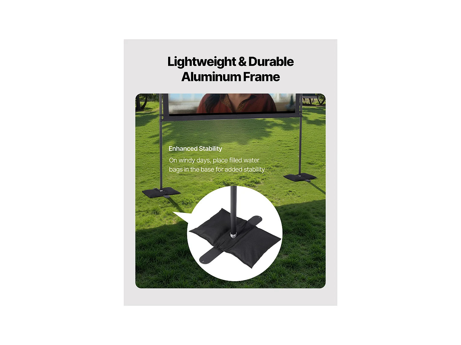 Projektionsleinwand SucceBuy 203,2 cm mit 2 Füße, Tragbare und Knitterfeste Projektionsleinwand, Großer Betrachtungswinkel 160°, 16:9 4K HD