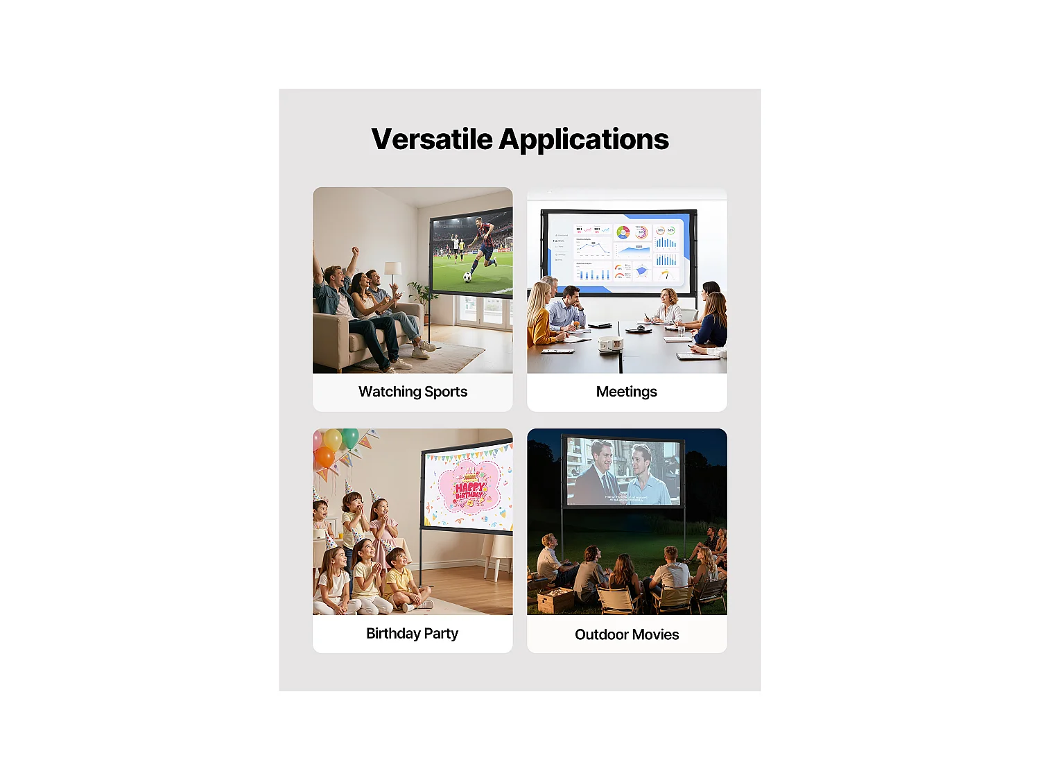 Projektionsleinwand SucceBuy 203,2 cm mit 2 Füße, Tragbare und Knitterfeste Projektionsleinwand, Großer Betrachtungswinkel 160°, 16:9 4K HD