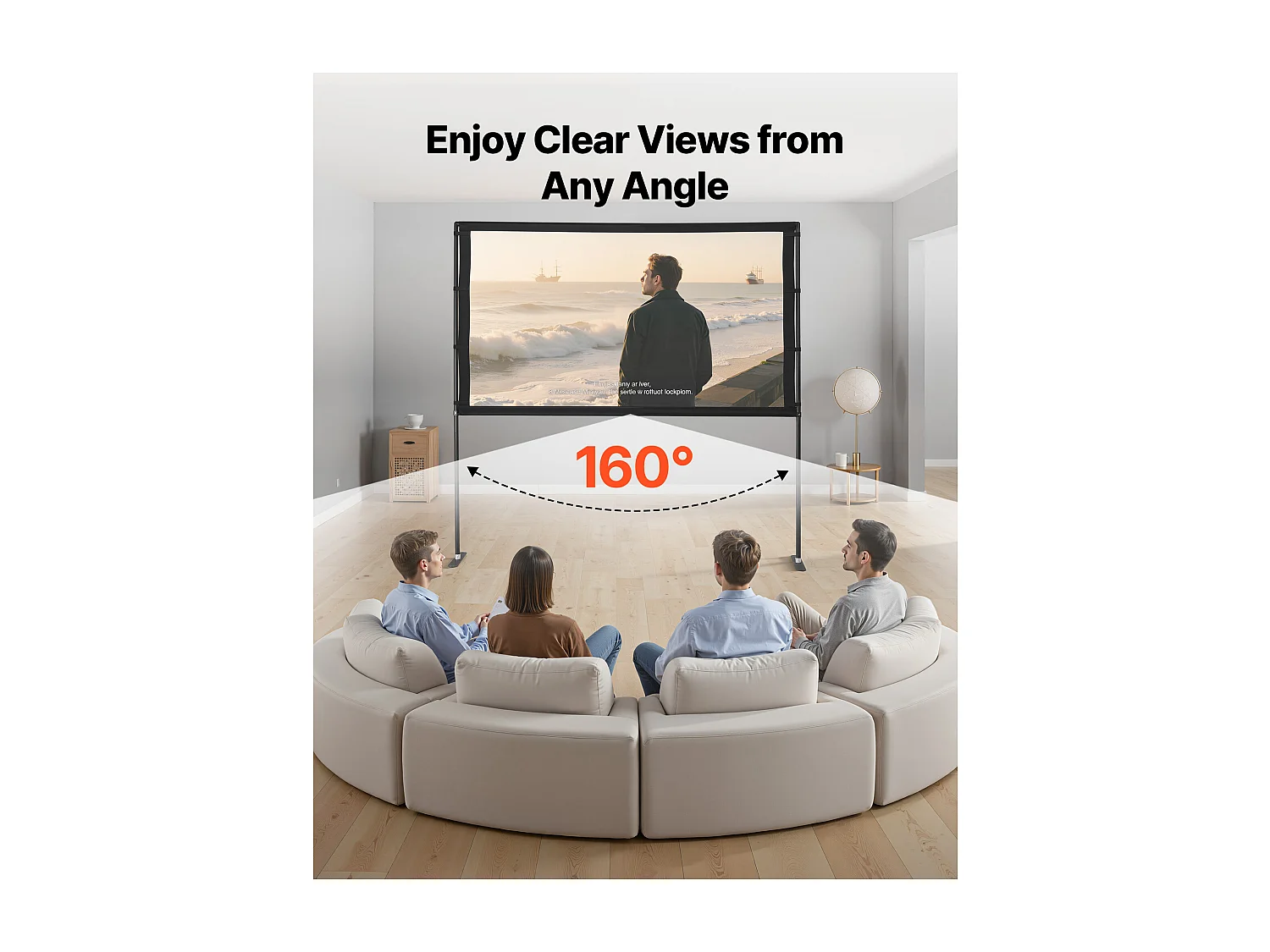 Ekran Projektowy SucceBuy 203,2 cm z 2 Nóżkami, Przenośne i Niegnące Płótno Projektowe, Duży Kąt Widzenia 160°, 16:9 4K HD