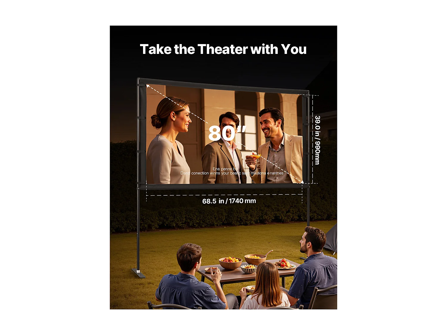 Ekran Projektowy SucceBuy 203,2 cm z 2 Nóżkami, Przenośne i Niegnące Płótno Projektowe, Duży Kąt Widzenia 160°, 16:9 4K HD
