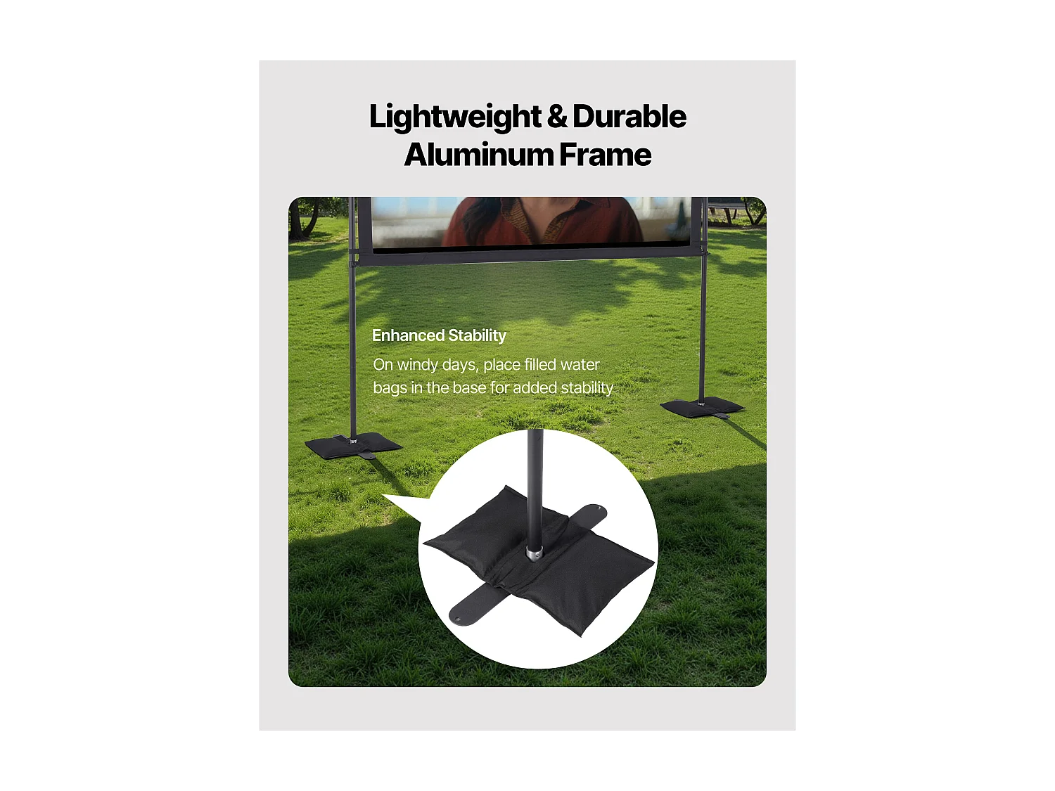 Ekran Projektowy SucceBuy 203,2 cm z 2 Nóżkami, Przenośne i Niegnące Płótno Projektowe, Duży Kąt Widzenia 160°, 16:9 4K HD