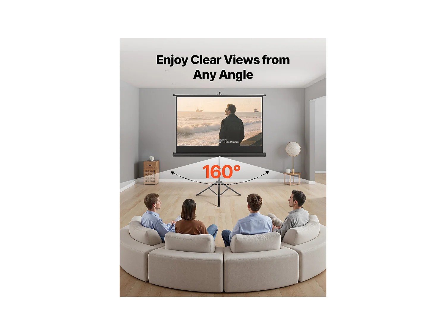 Projektionsleinwand SucceBuy mit Stativ 152,4 cm, Tragbare und Knitterfeste Projektionsleinwand, Großer Betrachtungswinkel 160°, 16:9 4K HD