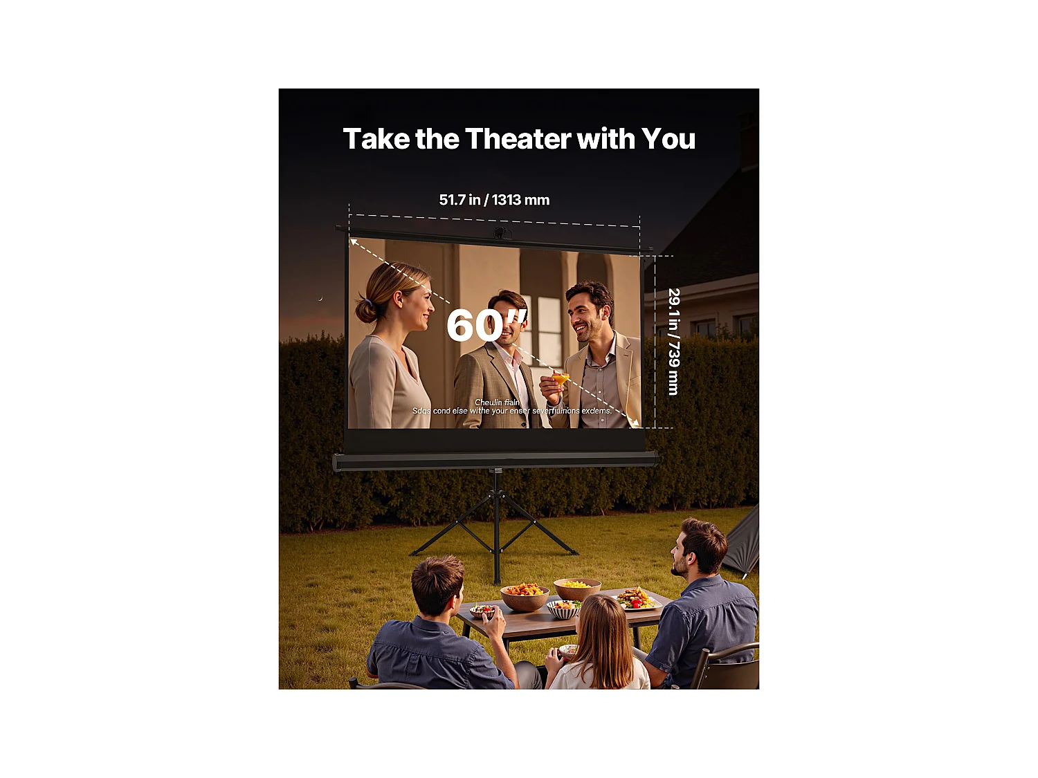 Projektionsleinwand SucceBuy mit Stativ 152,4 cm, Tragbare und Knitterfeste Projektionsleinwand, Großer Betrachtungswinkel 160°, 16:9 4K HD