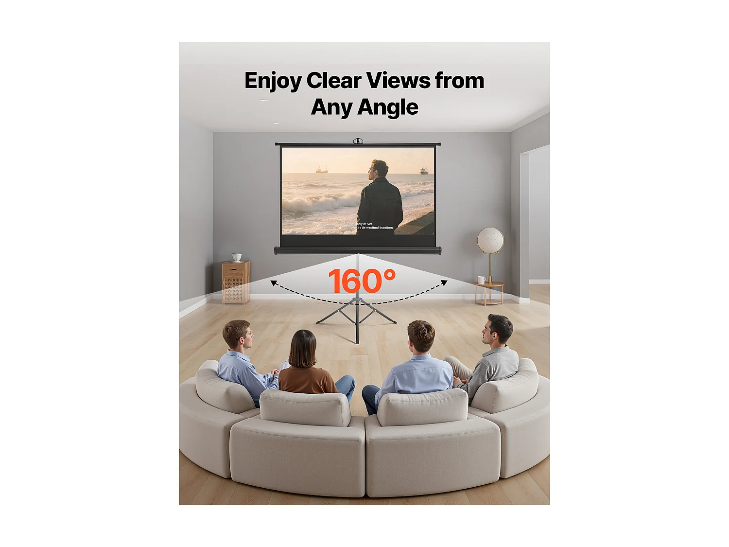 Schermo di Proiezione SucceBuy con Treppiede da 152,4 cm, Telo di Proiezione Portatile e Anti-Grinza, Grande Angolo di Visione 160°, 16:9 4K HD