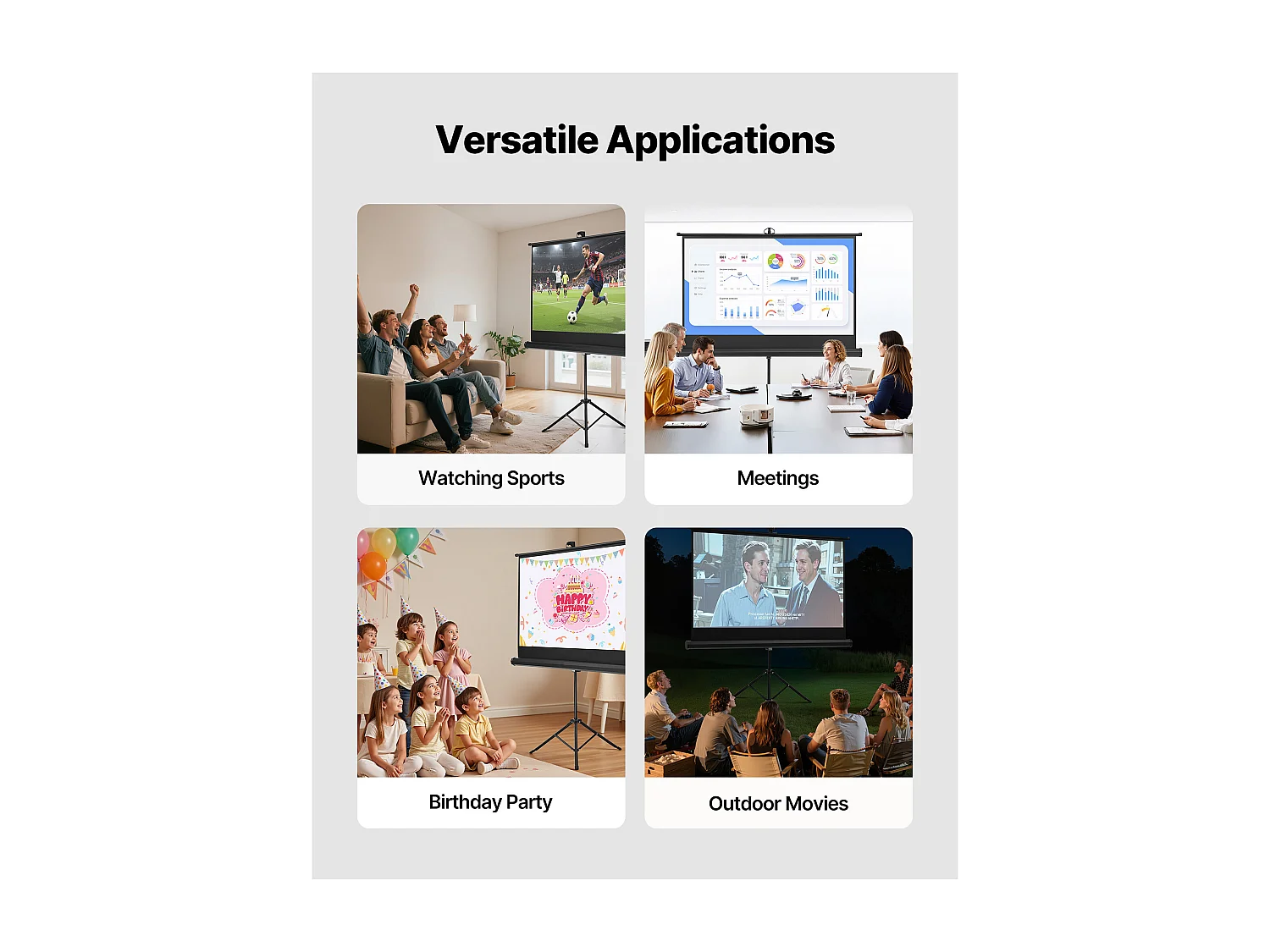Schermo di Proiezione SucceBuy con Treppiede da 152,4 cm, Telo di Proiezione Portatile e Anti-Grinza, Grande Angolo di Visione 160°, 16:9 4K HD