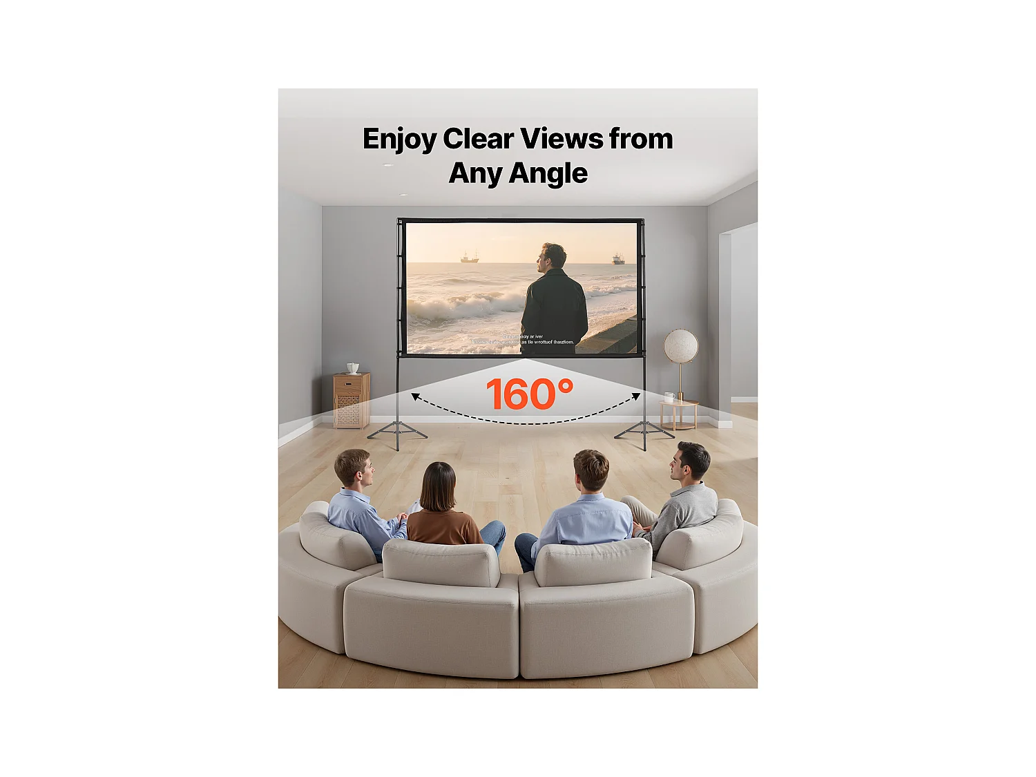 Projektionsleinwand SucceBuy 254 cm mit 2 Stative, Tragbare und Knitterfeste Projektionsleinwand, Großer Betrachtungswinkel 160°, 16:9 4K HD