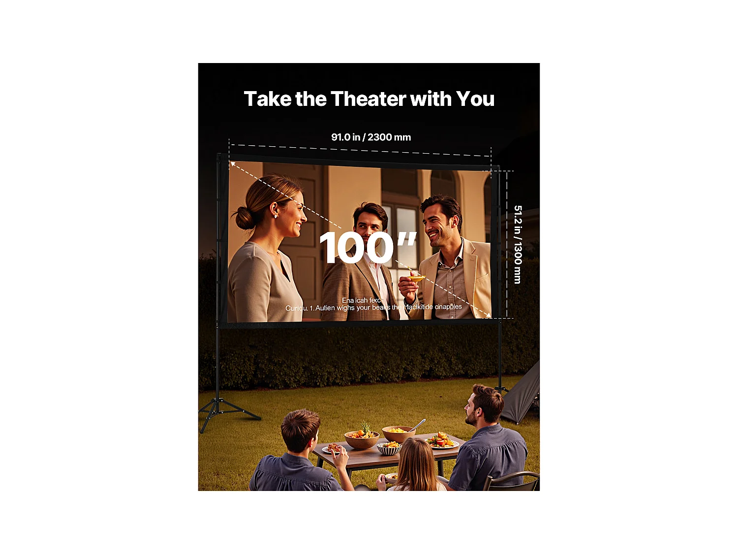 Projektionsleinwand SucceBuy 254 cm mit 2 Stative, Tragbare und Knitterfeste Projektionsleinwand, Großer Betrachtungswinkel 160°, 16:9 4K HD