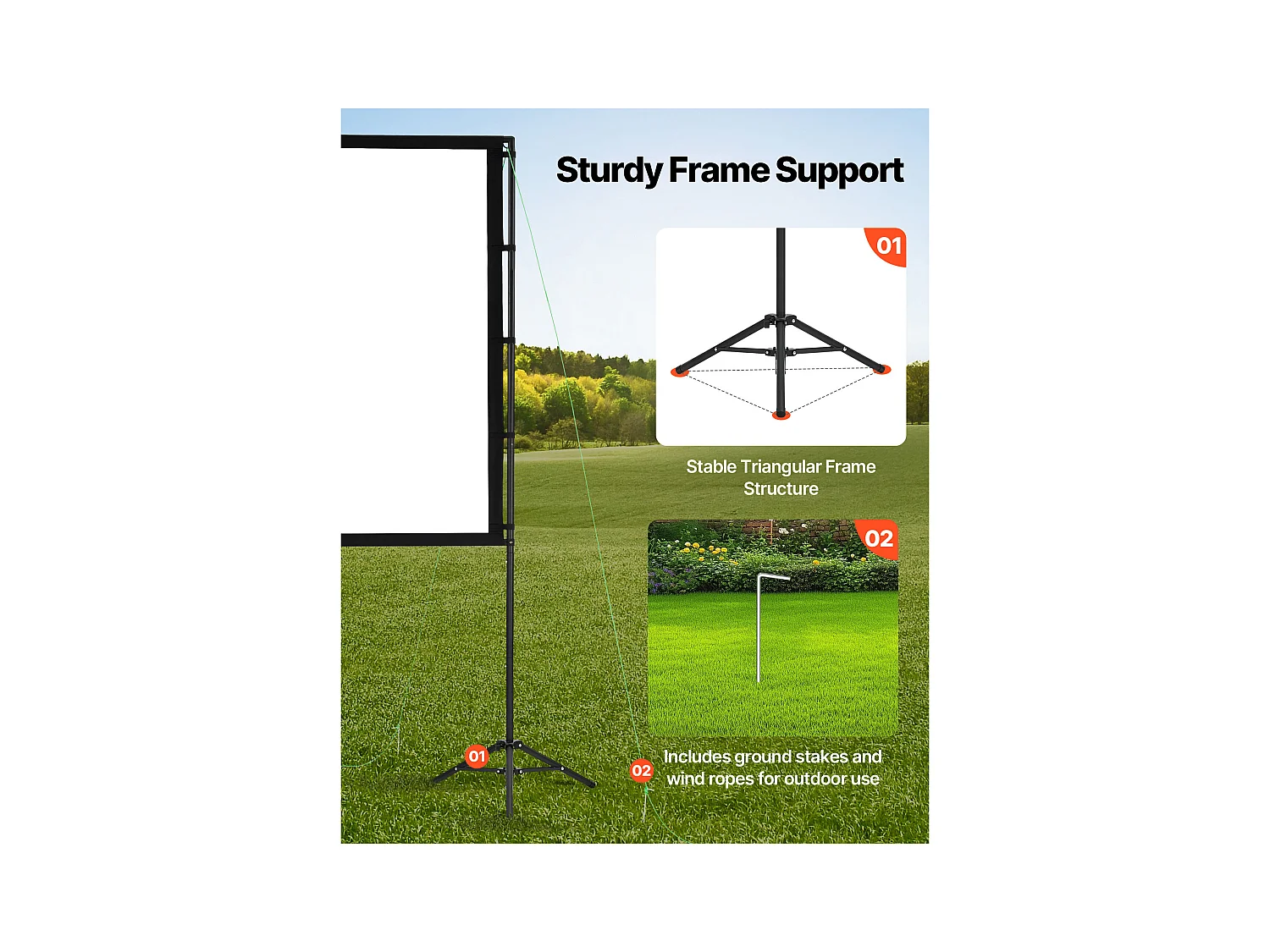 Projektionsleinwand SucceBuy 254 cm mit 2 Stative, Tragbare und Knitterfeste Projektionsleinwand, Großer Betrachtungswinkel 160°, 16:9 4K HD