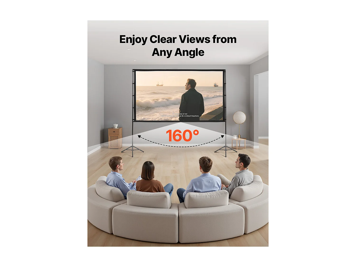 Écran de Projection SucceBuy de 254 cm avec 2 Trépieds, Toile de Projection Portable et Infroissable, Grand Angle de Vision 160°, 16:9 4K HD
