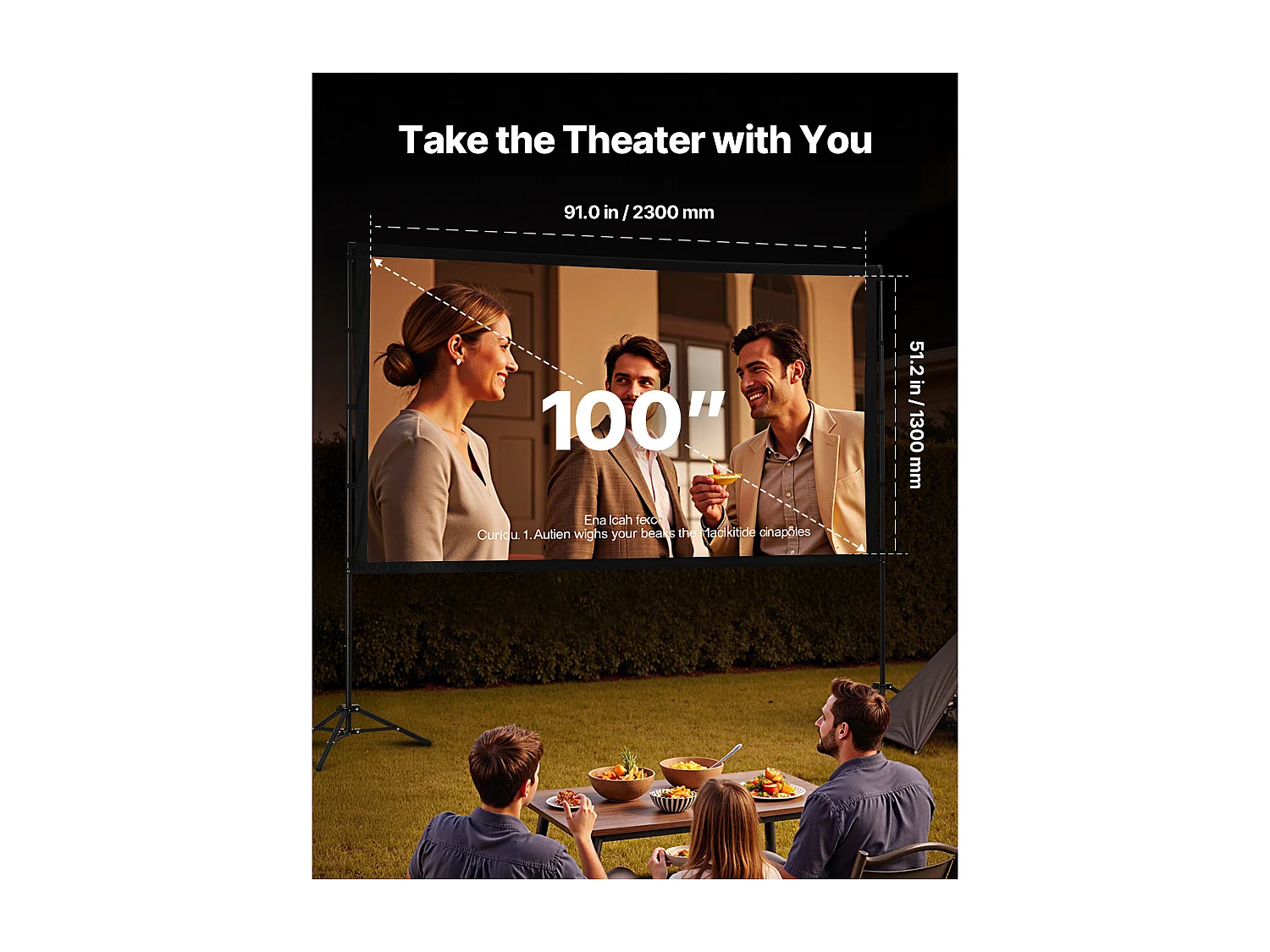 Écran de Projection SucceBuy de 254 cm avec 2 Trépieds, Toile de Projection Portable et Infroissable, Grand Angle de Vision 160°, 16:9 4K HD