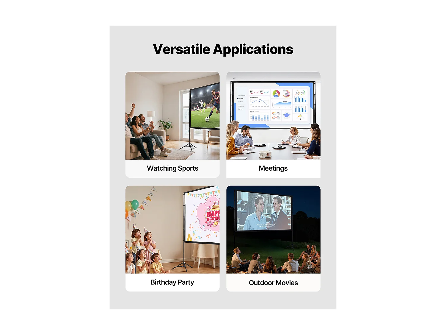 Écran de Projection SucceBuy de 254 cm avec 2 Trépieds, Toile de Projection Portable et Infroissable, Grand Angle de Vision 160°, 16:9 4K HD