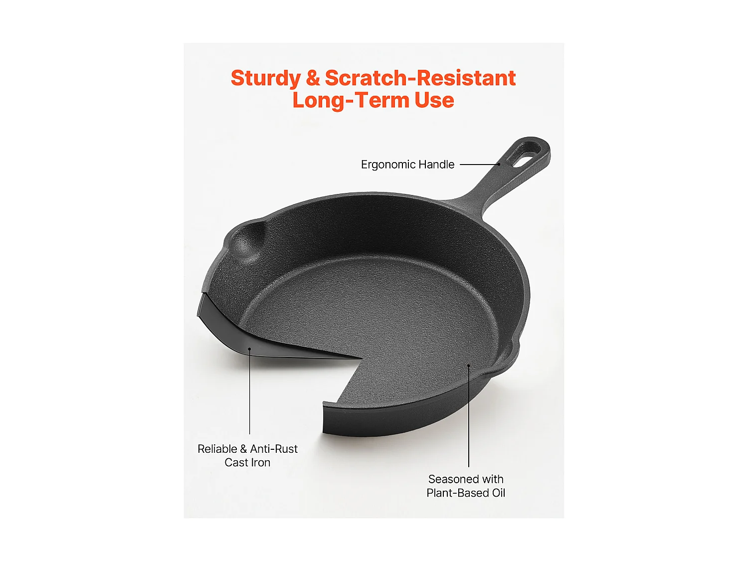 Gietijzeren Pan SucceBuy, 4 Stuks 15,5/20,5/26/30,5 Cm, Voorgebakken Sauteerpan met Hittebestendig Silicone Handvat, voor Oven, Gas, Elektrisch