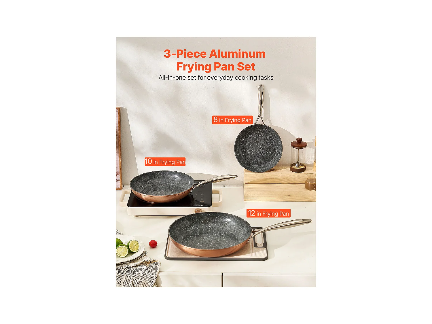 Poêle en Aluminium SucceBuy, 3PCs 20/27/30 cm, Sauteuse en Céramique Antiadhésive avec Poignée Résistante À la Chaleur, pour  Gaz, Électrique