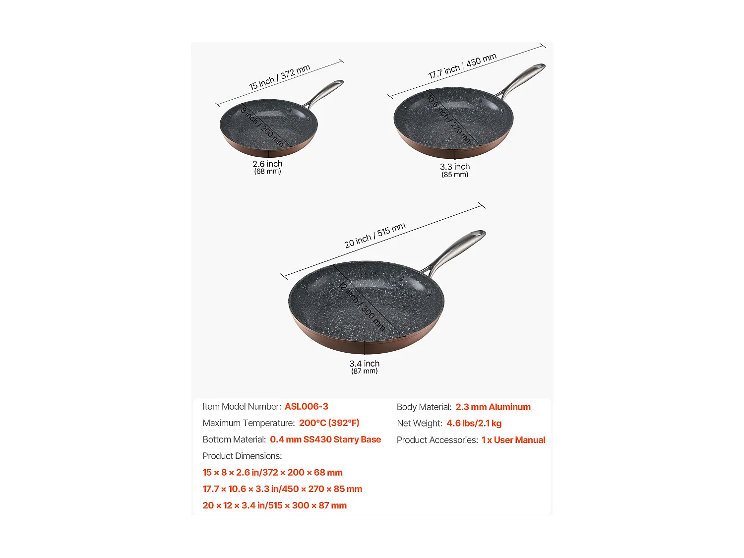 Poêle en Aluminium SucceBuy, 3PCs 20/27/30 cm, Sauteuse en Céramique Antiadhésive avec Poignée Résistante À la Chaleur, pour  Gaz, Électrique