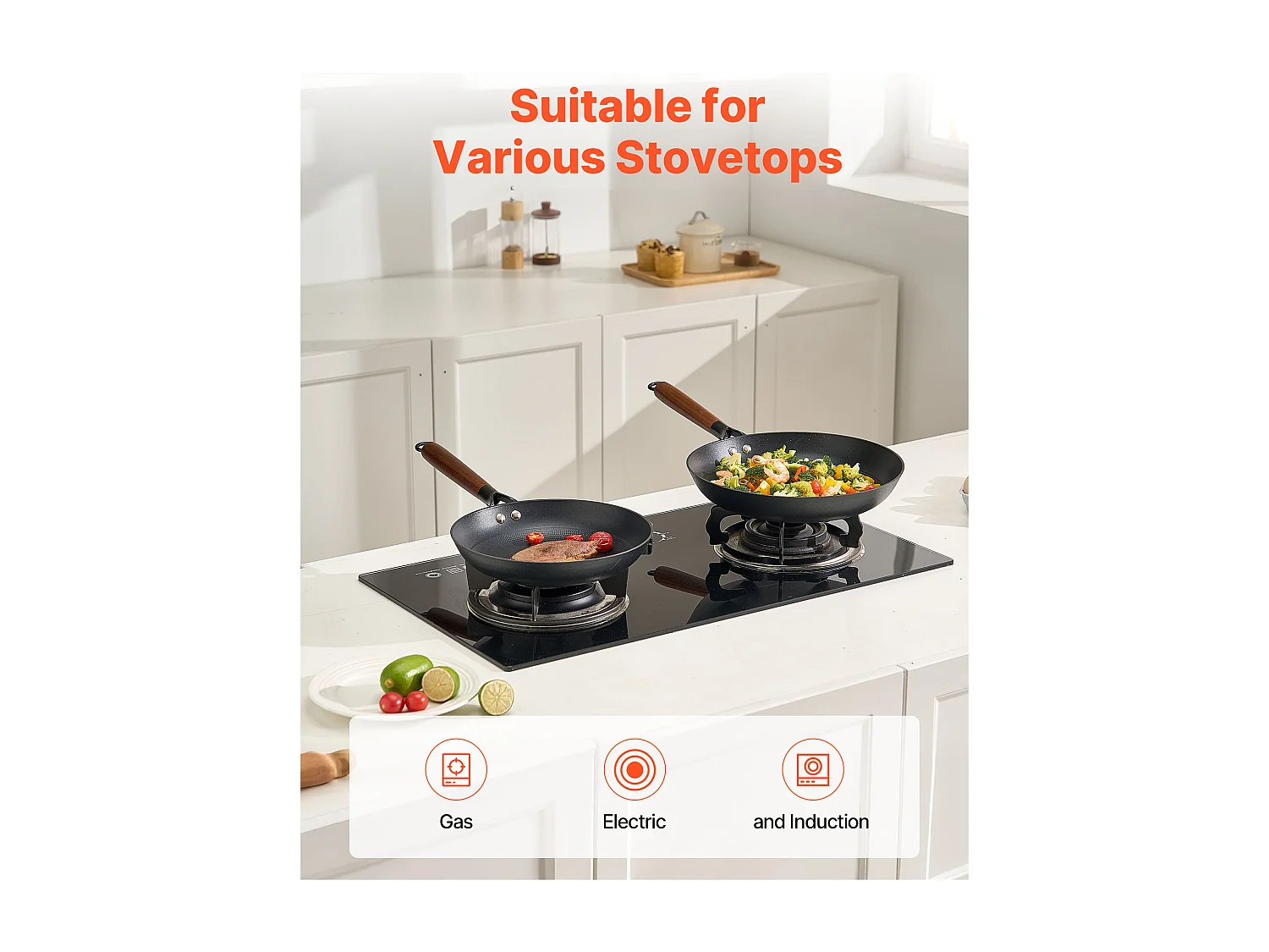 Poêle en Fonte SucceBuy, 3PCs 20,5/26,5/31 cm, Sauteuse Antiadhésive Pré-Assaisonnée avec Poignée en Bois Amovible, pour  Gaz, Électrique, Induction, Noir