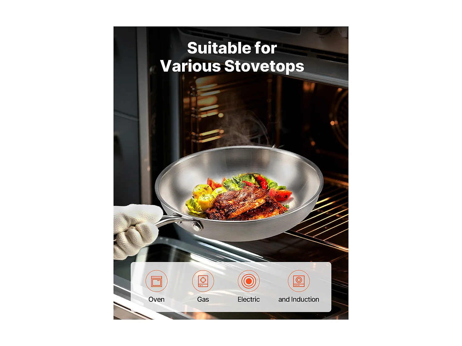 Poêle en Acier Inoxydable SucceBuy, 3PCs 24/28/32 cm, Sauteuse avec Poignée Résistante À la Chaleur, Ustensiles de Cuisine Restaurant, pour  Gaz, Argent