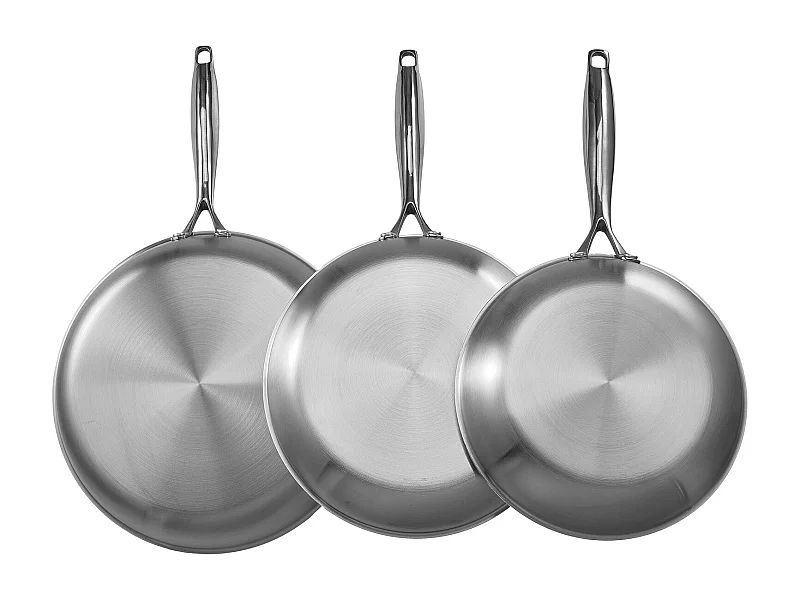 Poêle en Acier Inoxydable SucceBuy, 3PCs 24/28/32 cm, Sauteuse avec Poignée Résistante À la Chaleur, Ustensiles de Cuisine Restaurant, pour  Gaz, Argent