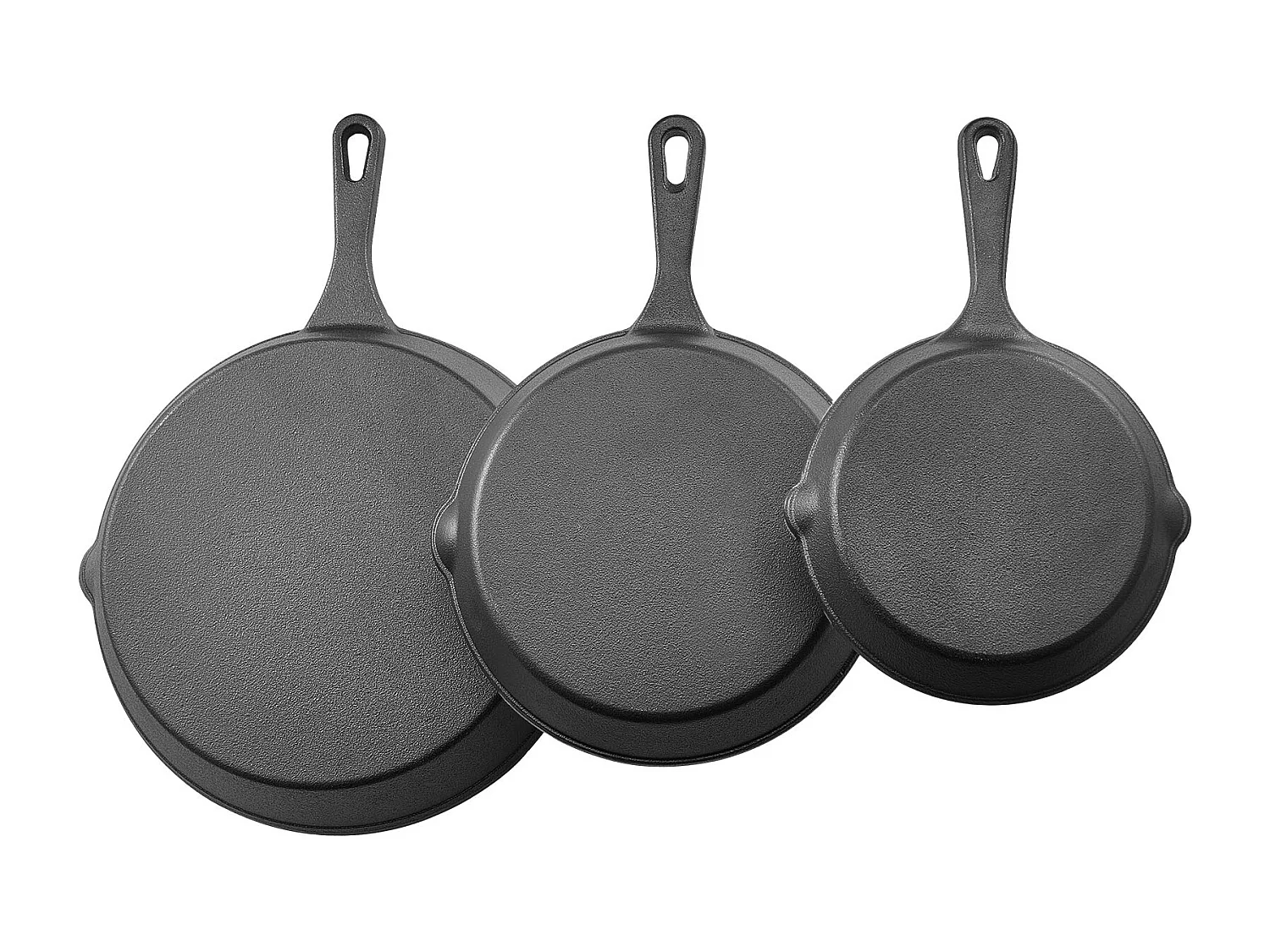 Poêle en Fonte SucceBuy, 3PCs 16 cm/22 cm/26,5 cm, Sauteuse Pré-Assaisonnée avec Poignée Résistante À la Chaleur, pour  Four, Gaz, Électrique, Induction, Noir