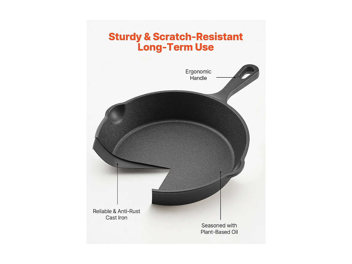 Poêle en Fonte SucceBuy, 3PCs 16 cm/22 cm/26,5 cm, Sauteuse Pré-Assaisonnée avec Poignée Résistante À la Chaleur, pour  Four, Gaz, Électrique, Induction, Noir