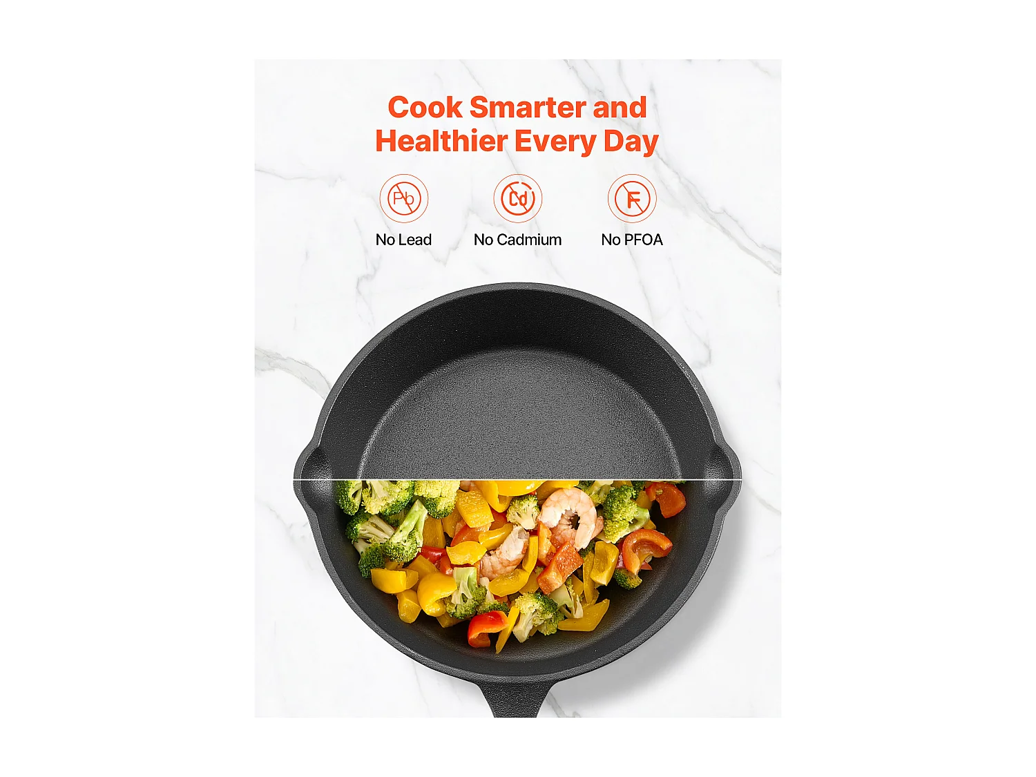 Poêle en Fonte SucceBuy, 3PCs 16 cm/22 cm/26,5 cm, Sauteuse Pré-Assaisonnée avec Poignée Résistante À la Chaleur, pour  Four, Gaz, Électrique, Induction, Noir