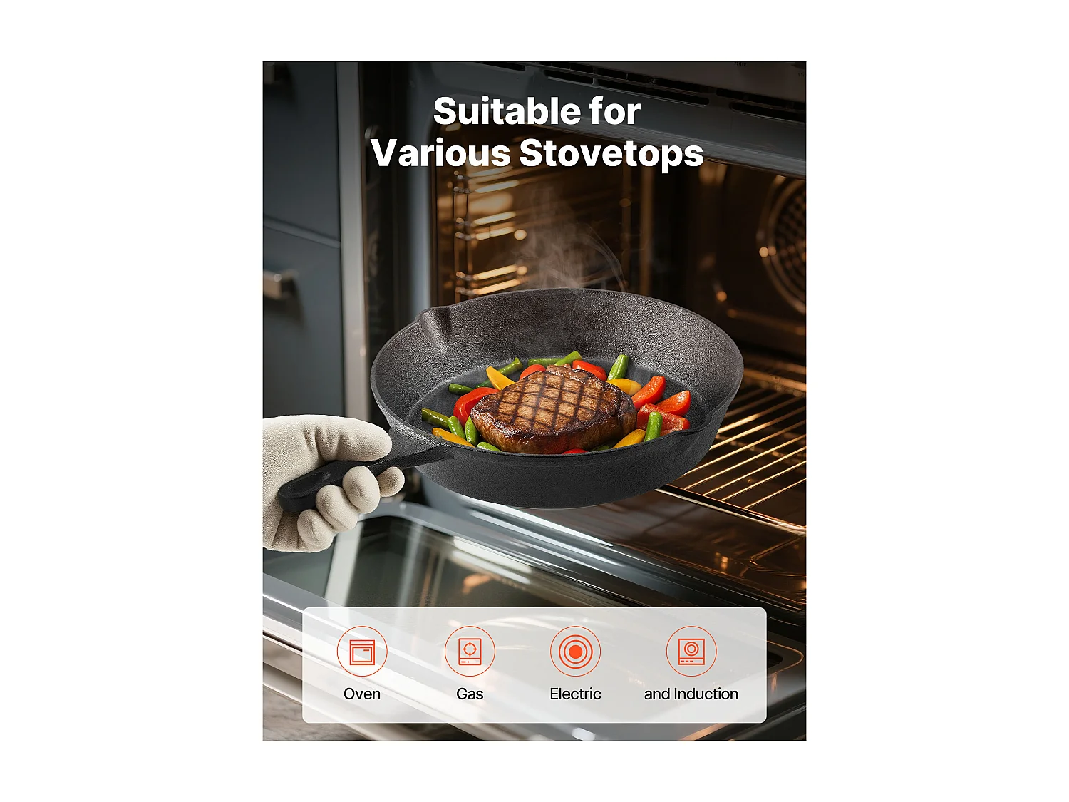 Poêle en Fonte SucceBuy, 3PCs 16 cm/22 cm/26,5 cm, Sauteuse Pré-Assaisonnée avec Poignée Résistante À la Chaleur, pour  Four, Gaz, Électrique, Induction, Noir