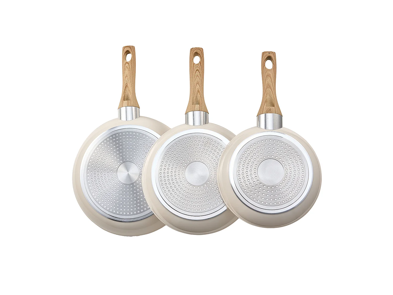 Padella in Alluminio SucceBuy, 3 Pezzi 20/24/28 Cm, Padella Antiaderente in Ceramica con Manico Resistente al Calore, per Gas, Elettrico, Beige