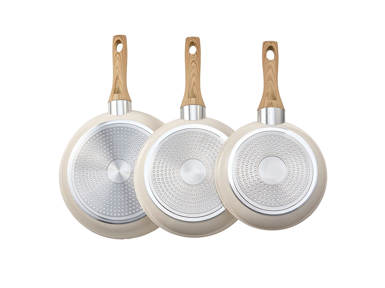 Poêle en Aluminium SucceBuy, 3PCs 20/24/28 cm, Sauteuse en Céramique Antiadhésive avec Poignée Résistante À la Chaleur, pour  Gaz, Électrique, Beige