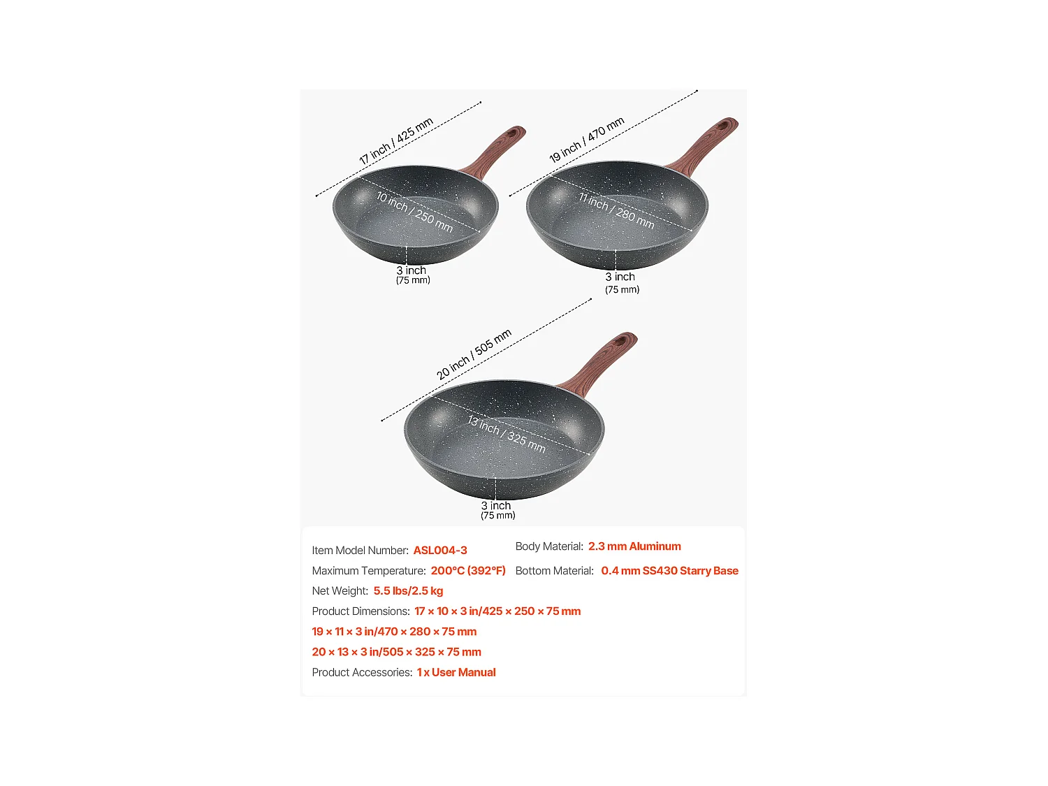 Poêle en Aluminium SucceBuy, 3PCs 25/28/32,5 cm, Sauteuse Antiadhésive Pré-Assaisonnée avec Poignée Résistante À la Chaleur, pour  Gaz, Électrique, Gris