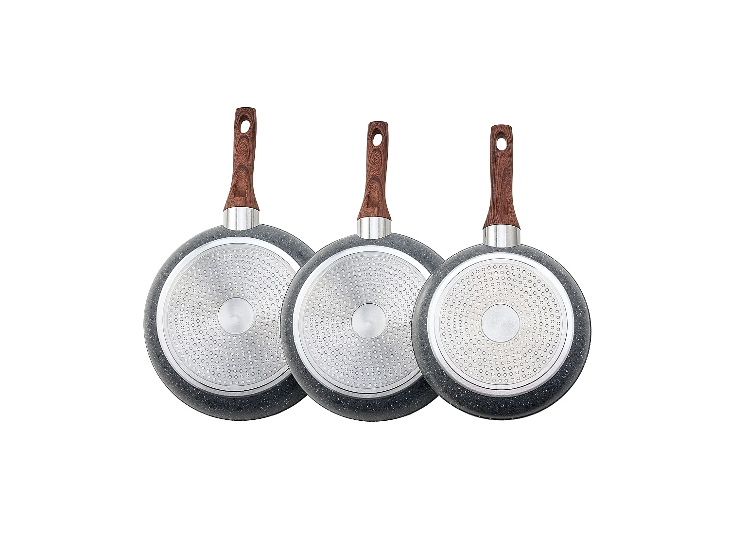 Aluminium-Pfanne SucceBuy, 3-Teilig, 25/28/32,5 Cm, Vorgewürzte Antihaft-Sauteuse mit hitzebeständigem Griff, für Gas, Elektro, Grau