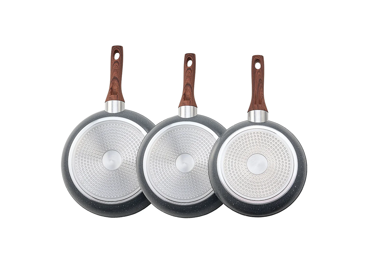 Poêle en Aluminium SucceBuy, 3PCs 25/28/32,5 cm, Sauteuse Antiadhésive Pré-Assaisonnée avec Poignée Résistante À la Chaleur, pour  Gaz, Électrique, Gris
