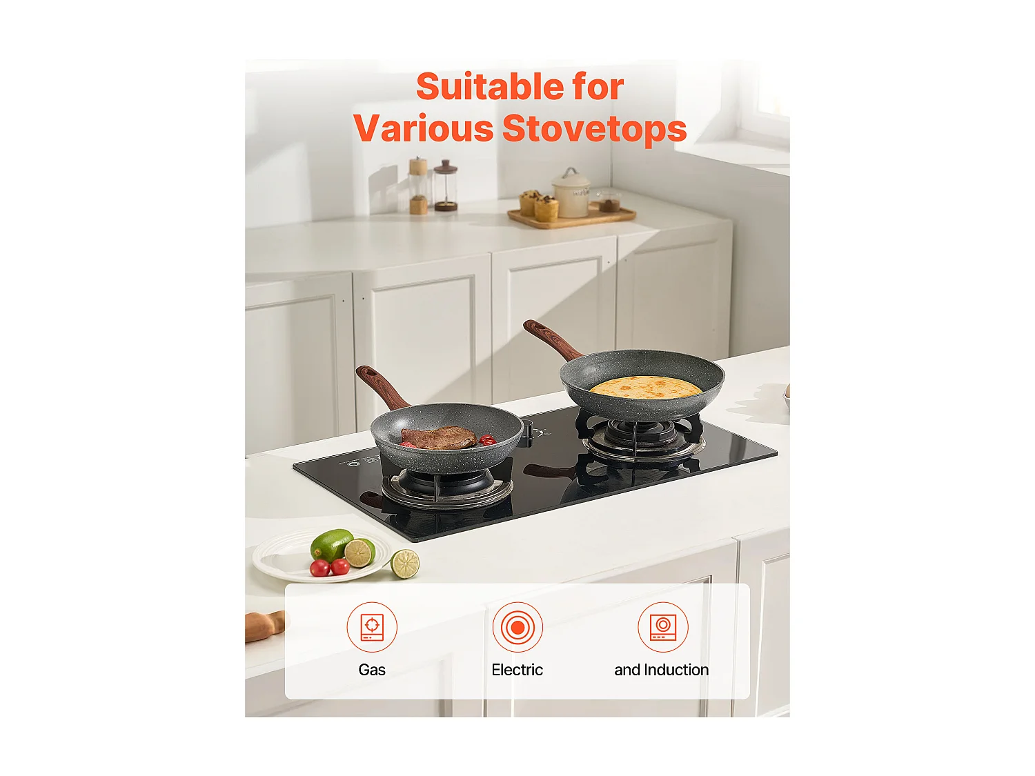 Poêle en Aluminium SucceBuy, 3PCs 25/28/32,5 cm, Sauteuse Antiadhésive Pré-Assaisonnée avec Poignée Résistante À la Chaleur, pour  Gaz, Électrique, Gris