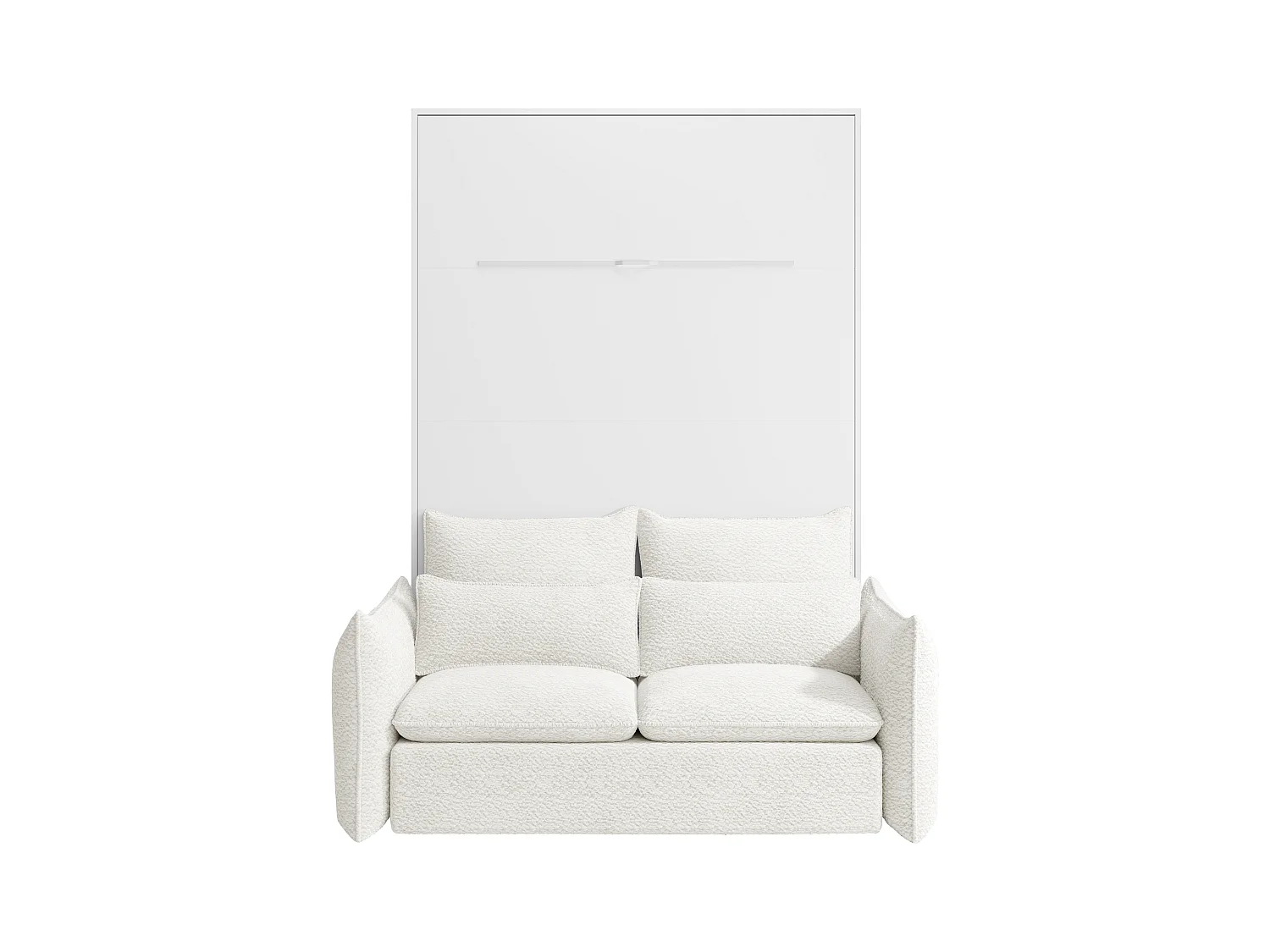 Uppfällbar säng 140 x 200 cm - Manuell vertikal öppning - Med LED-belysning - Vit + Soffa - RAPILI