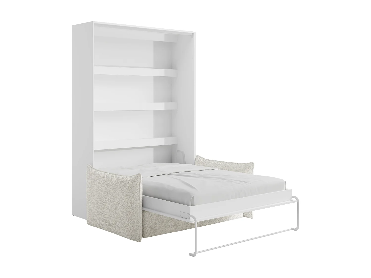 Lit escamotable 140 x 200 cm - Ouverture verticale manuelle - Avec LEDs - Blanc + Canapé - RAPILI