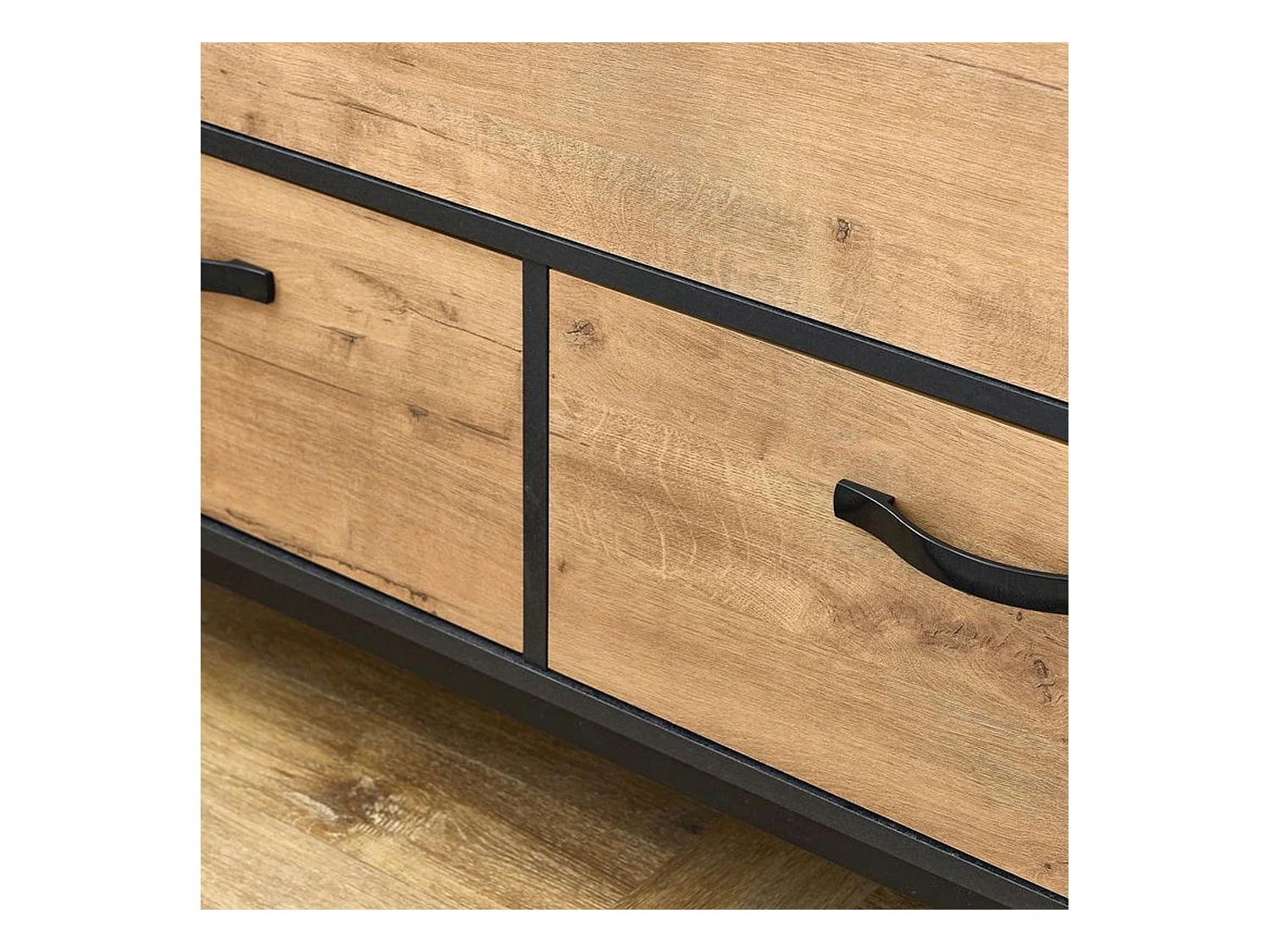 Meuble de salle de bain double industriel Sena Chêne doré/noir 120 x 92 x 50 cm (sans lavabo)