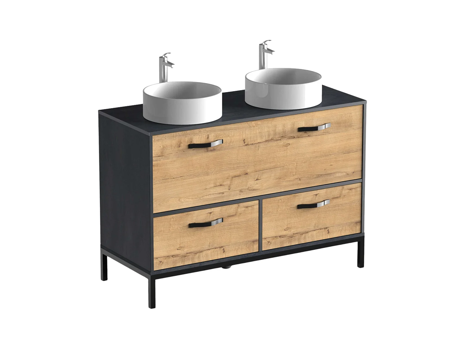 Meuble de salle de bain double industriel Sena Chêne doré/noir 120 x 92 x 50 cm (sans lavabo)