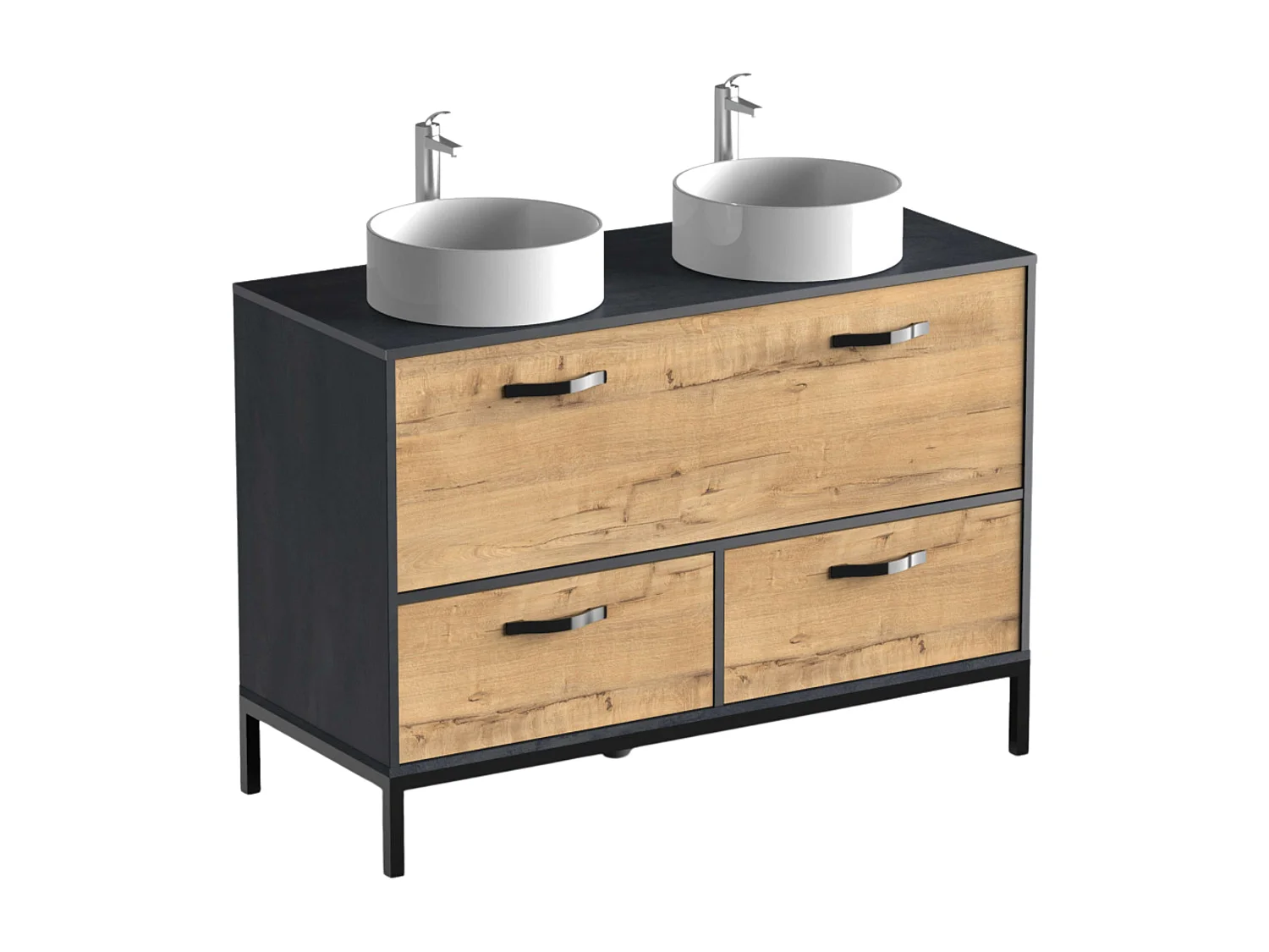 Meuble de salle de bain double industriel Sena Chêne doré/noir 120 x 92 x 50 cm (sans lavabo)