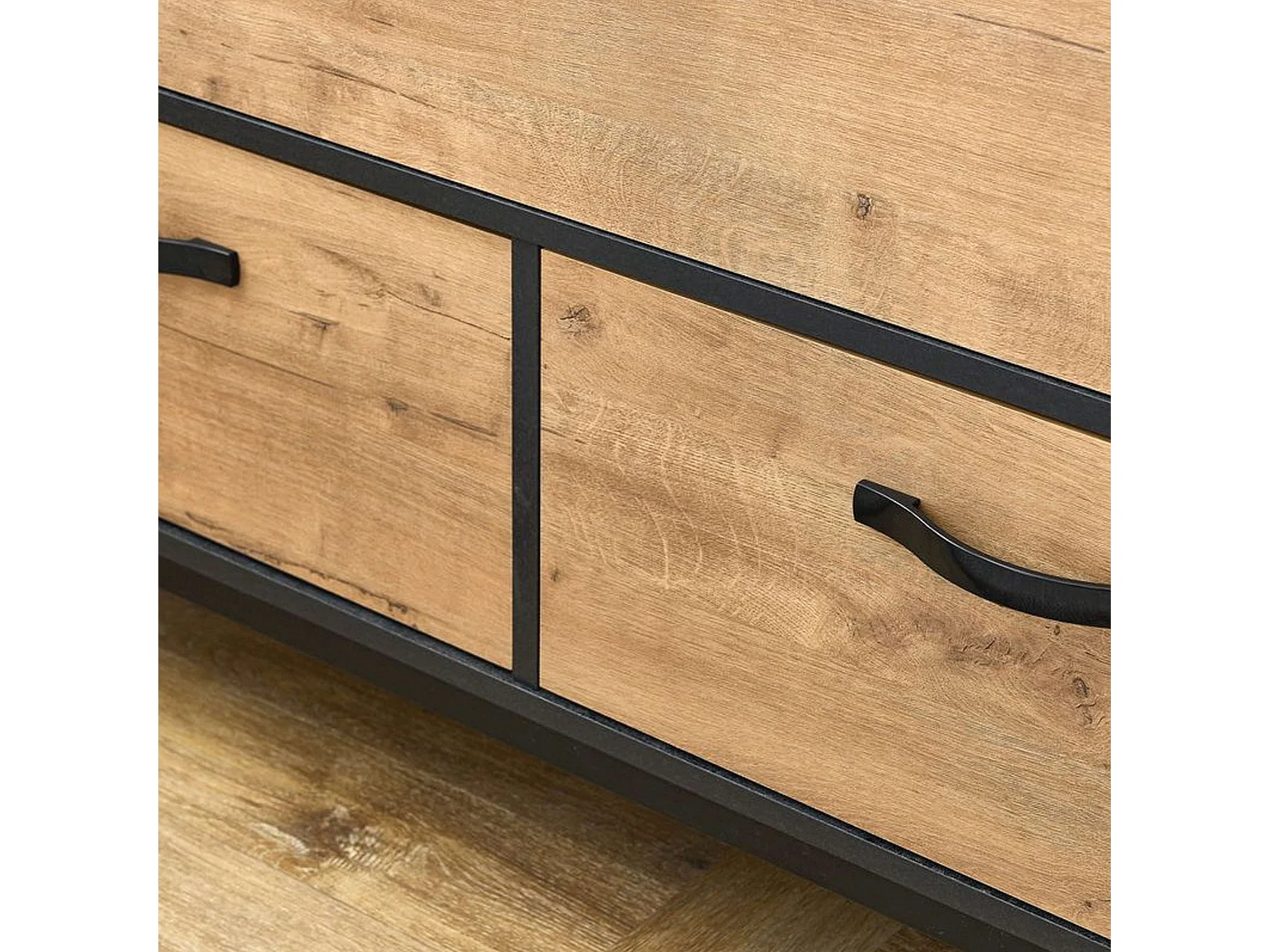 Meuble de salle de bain double industriel Sena Chêne doré/noir 120 x 92 x 50 cm (sans lavabo)