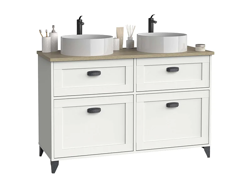 Móvel de banheiro duplo Toscana com 2 portas, sem pia, 120 cm, branco/carvalho