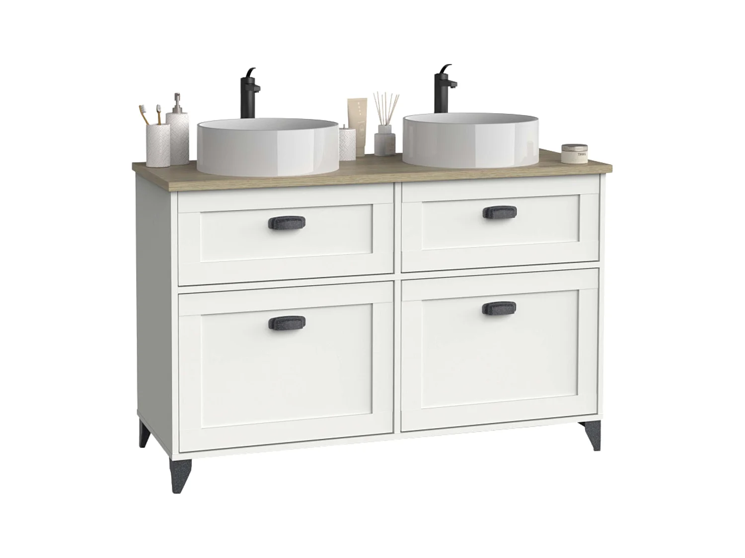 Meuble de salle de bain double Toscana, 2 portes, sans lavabo, 120 cm, blanc/chêne