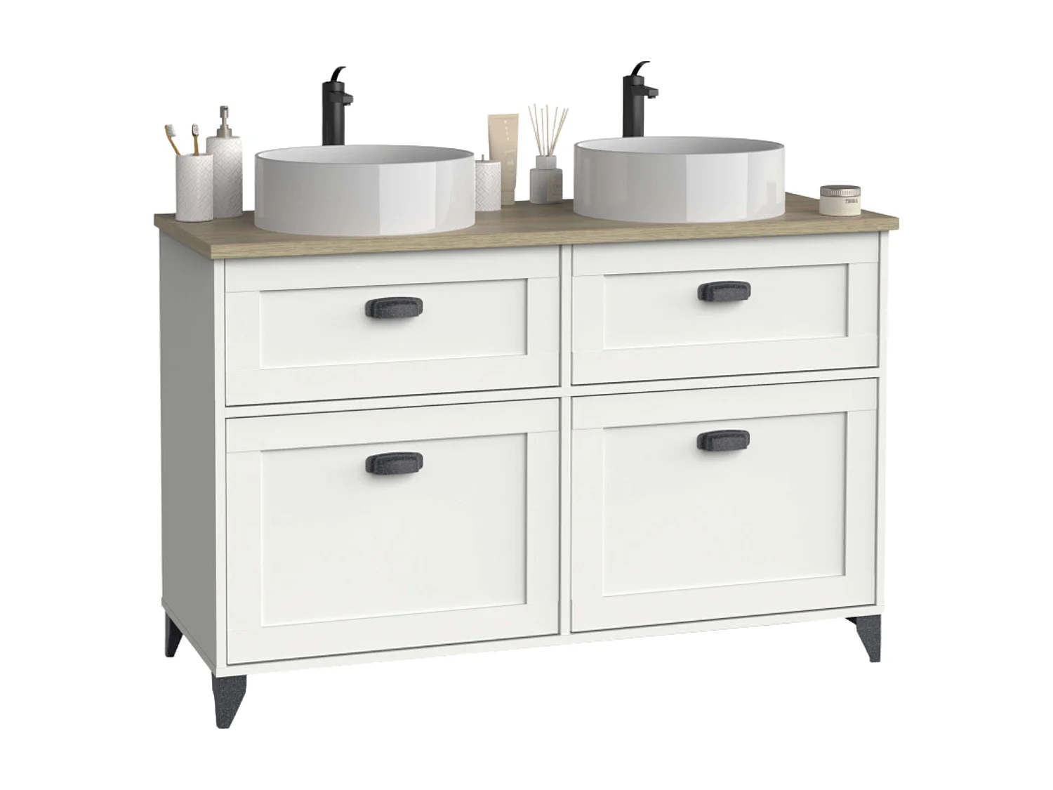 Meuble de salle de bain double Toscana, 2 portes, sans lavabo, 120 cm, blanc/chêne