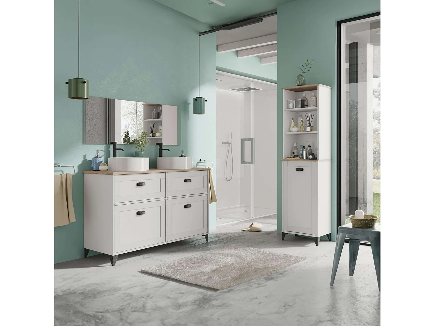 Mueble de Baño Doble Toscana 2 Puertas, Sin Lavabo, 120 cm, Blanco/Roble