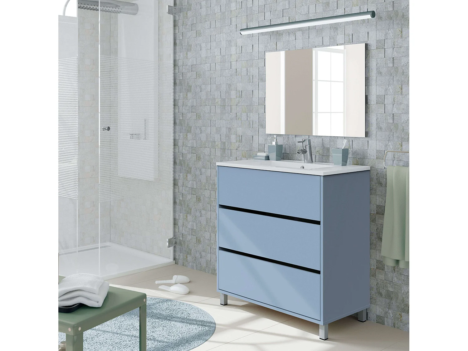 Mueble Baño 82 cm Kalma c/Patas y Espejo (Sin Lavabo) Azul Talco