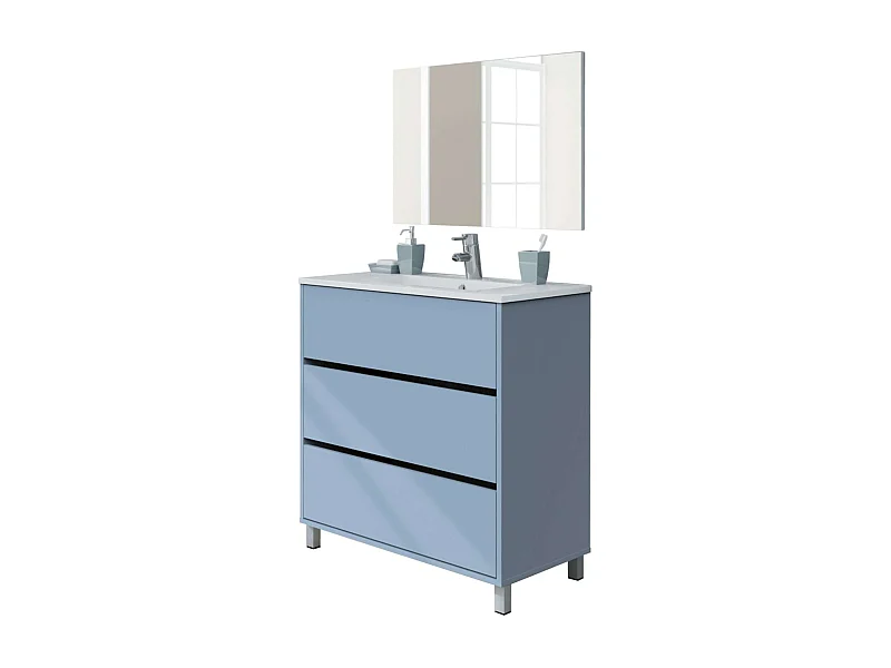 Mueble Baño 82 cm Kalma c/Patas y Espejo (Sin Lavabo) Azul Talco
