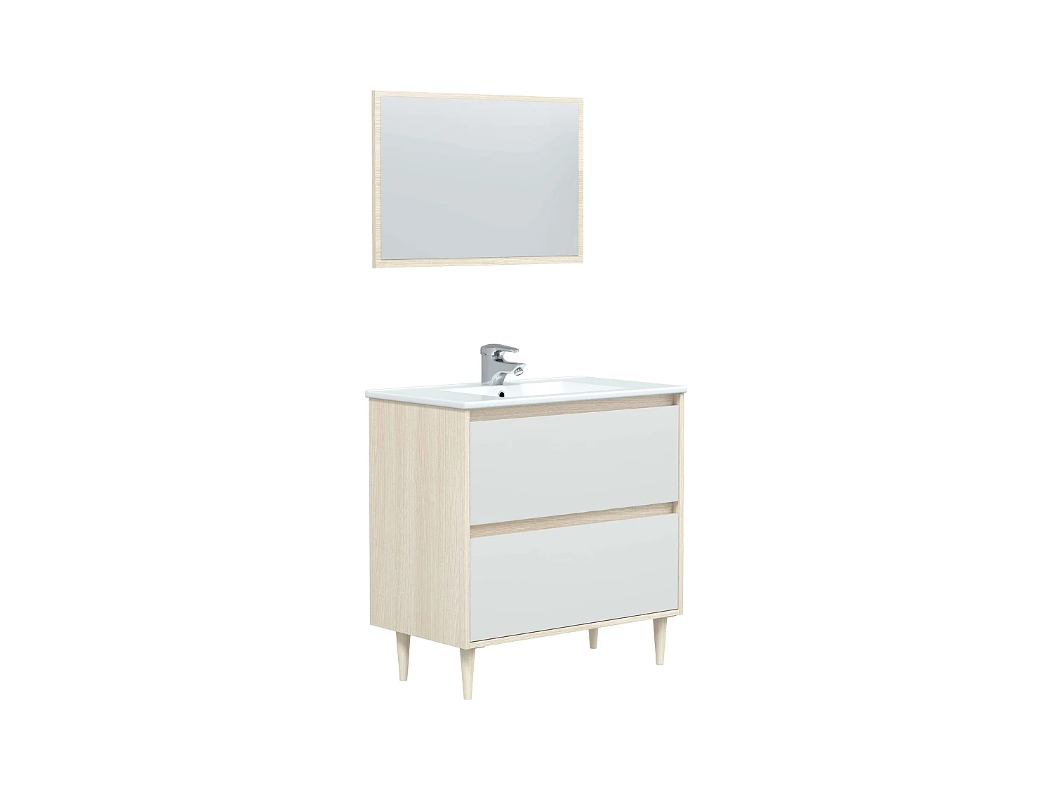 Meuble de salle de bain Verona avec pieds en chêne blanc brillant 80x45x80 cm