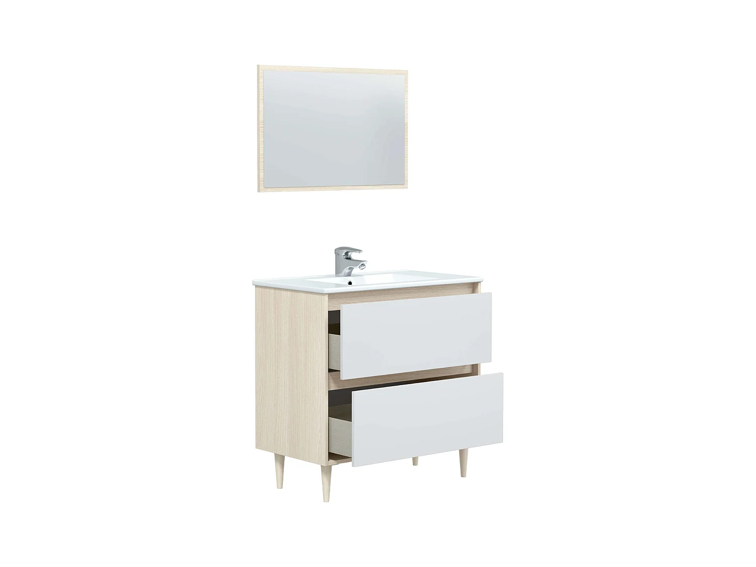 Meuble de salle de bain Verona avec pieds en chêne blanc brillant 80x45x80 cm