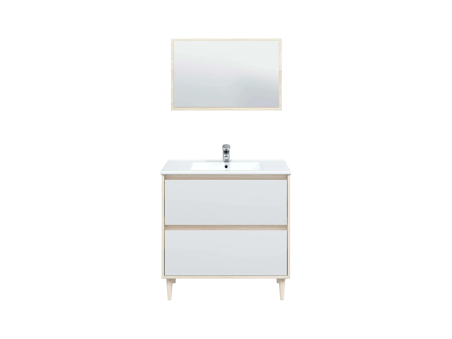 Meuble de salle de bain Verona avec pieds en chêne blanc brillant 80x45x80 cm