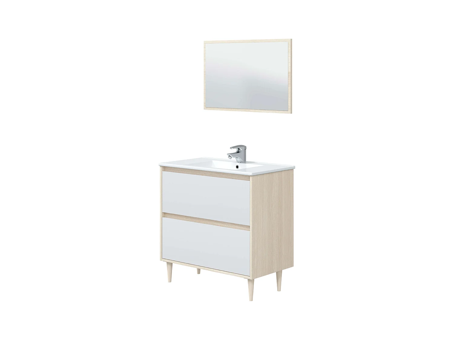 Meuble de salle de bain Verona avec pieds en chêne blanc brillant 80x45x80 cm