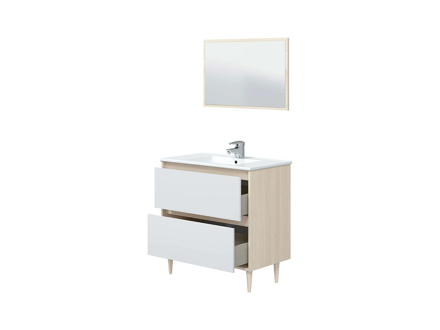 Meuble de salle de bain Verona avec pieds en chêne blanc brillant 80x45x80 cm